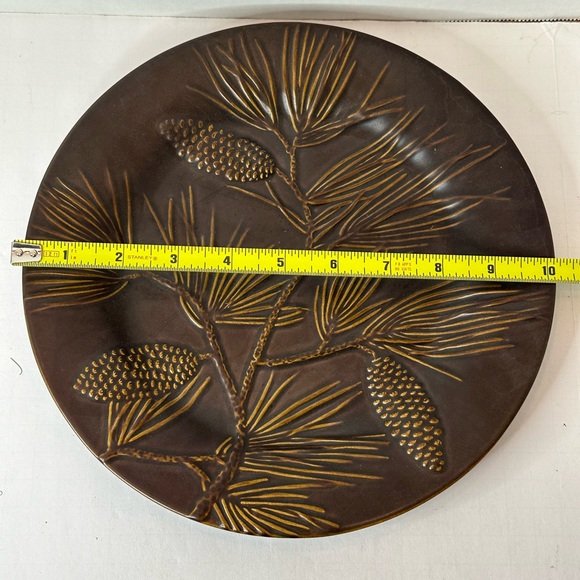 Seasons of Cannon Falls Embossed Brown Pinecone 10 inch Ceramic Plate - Picture 3 of 4